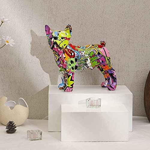 Nordic Painting Graffiti L/S French Bulldog Statue Creative Resin Crafts Figure Home Decoration Wine Cabinet Office Decor Resin Crafts (31.5Cm X13.5Cm X28Cm(12.4 * 5.31 * 11.02Inch),Fb) #TOP4