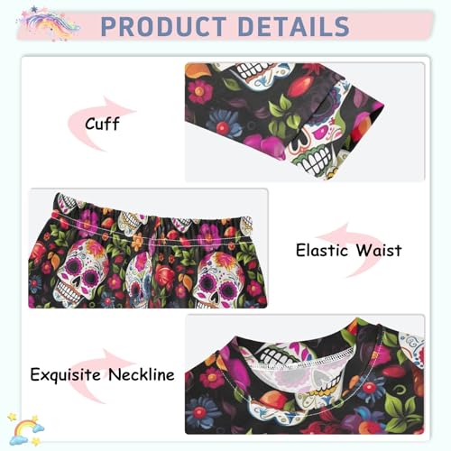 Sugar Skulls Floral Kids Girls Boys 18M 2 Piece Set Long Sleeve Fall Outfit4