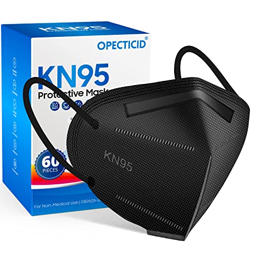 KN95 Face Mask 60 PCS, OPECTICID KN95 Masks Black Individually Wrapped Breathable 5-Layer Filter Efficiency≥95% Certified Disposable Face Masks