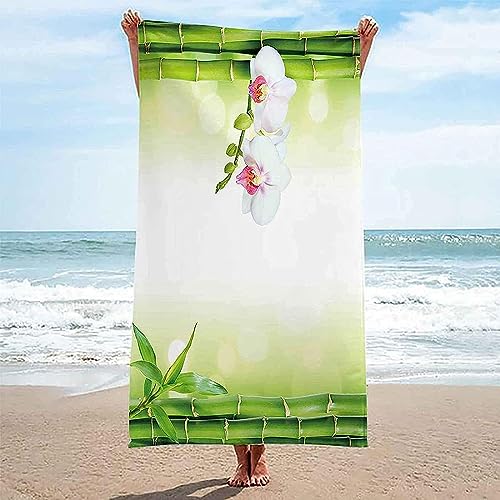 Beautiful Bamboo Orchid 70 X 150 Cm 3D Printed Beach Towel, Microfiber Quick Dry, Sand Free, Lightweight, Absorbent Beachtowel Sun Shawl, Extra Large