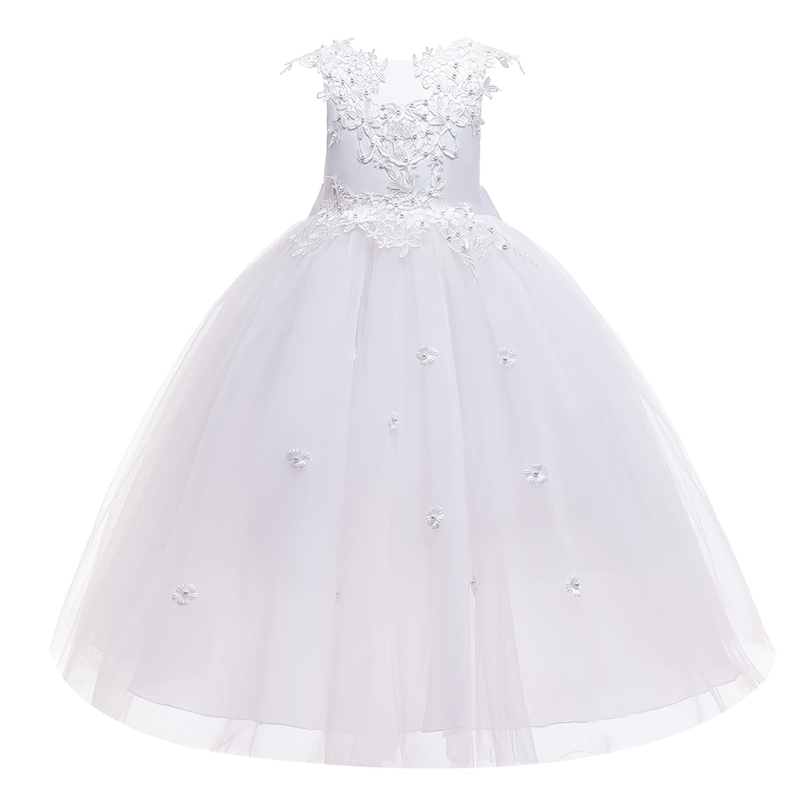 LOLANTA Festliches Kleid Mädchen, Prinzessin Kleider Mädchen Hochzeit Partykleid, Elegant Langes Abendkleid Kommunikation Spitze Tüllkleid für Kinder Rosa/Weiß/Blau