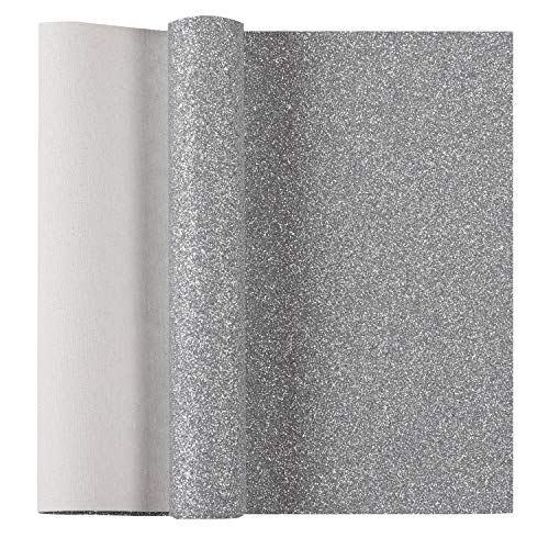 Picheng Shiny Glitter Faux Leather Sheets PU Faux Leather Fabric Sheet Canvas Back for Craft DIY Handmade Jewelry Earrings,Bows,Shoes 8.2''x53''(21x135cm) (Silver)
