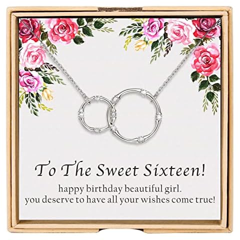WISHMISS Sweet 16 Gifts for Girls, 16th birthday gifts for girls, 925 Sterling Silver Two Circle Interlocking for 16 Year Old Girls (16th-2) Cover