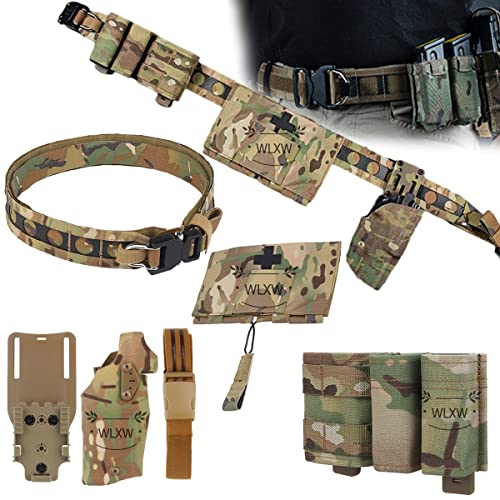 WLXW Set di Cinture tattiche e Fondina Rapida Airsoft Camo, con Kit di Pronto Soccorso tattico Molle EMT Pouch, 5.56 Mag Pouch Doppio 9mm Molle Magazine Pouch, Paintball Caccia Combat Gear (Color : C