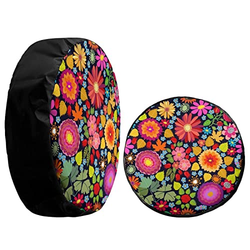 Image of Delerain Colorful Autumn Flowers Spare Tire Cover for RV Trailer SUV Truck and Many Vehicle, Wheel Covers Sun Protector Waterproof (15 Inch for Diameter 27 inch-29 inch)