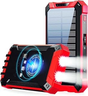 Power Bank Solar QI große Externer Akku Handyakkus 27000mAh 99W USB C/A Schnellladung mit 4 Kabeln 15W kabelloses Laden, Taschenlampe, LED-Anzeige, Ladegerät für iPhone/Android