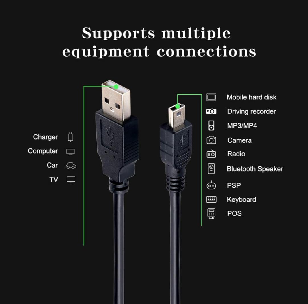 Rever Mini USB to Mini B Data Şarj Kablosu 5 Pin PS3 Oyun Kolu, Fotoğraf Makinesi Data Kablosu
