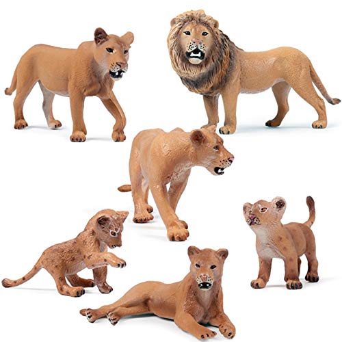 Yeooyoor Mini Wild Animals Figurine Set, 6-Pack Lion Toy Statues, Cake Toppers & Party Decorations