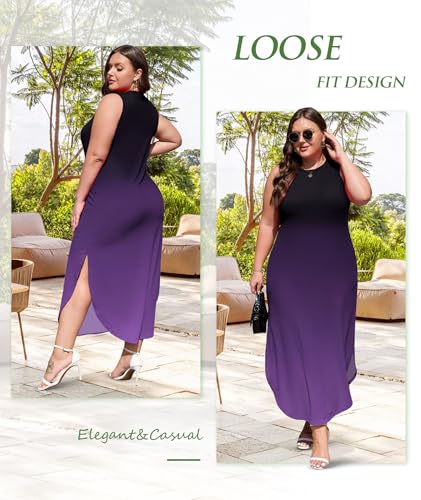 Image of Wolddress Womens 2026 Plus Size Sleeveless Tank Dress Casual Loose Sundress Split Summer Beach Long Maxi Dresses with Pockets