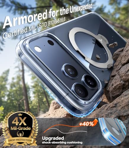 Image of TORRAS Ostand Q3 Spin Designed for iPhone 17 Pro Case, 360 Rotatable Ring Stand & 18N Strong Magnetic Lock, Military-Grade Shockproof Cover for Hands-Free Viewing, Clear