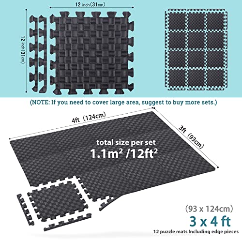 Gym Flooring Puzzle Exercise Mats: Sportneer 1/2" Thick 12" X 12" Interlocking Floor Mats Eva Foam Exercise Tiles For Home Gym Fitness Equipments With Border Waterproof Workout Anti-Slip Mat 12 Sqft #TOP2