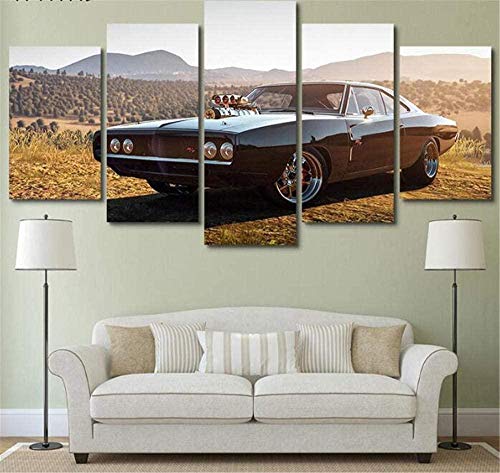 Artzon Drucke auf Leinwand 5 Stück 1970 Dodge Charger Rt Leinwand Bilder Modular Print Artwork Moderne Sportwagen Poster Home Decor Wandkunst -30x50cmx2 30x70cmx2 30x80cmx1-gerahmt Cover
