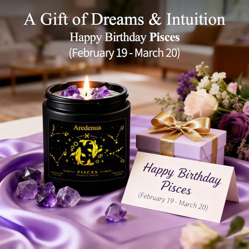 Image of Pisces Zodiac Candles with Amethyst Crystals, Ocean Dream Scent