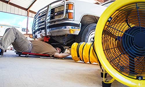 MaxxAir HVHF 12COMBO Heavy Duty Cylinder Fan with 20-foot Vinyl Hose, High Velocity Portable Utility Blower/Exhaust Axial Hose Fan, 12-Inch, Yellow