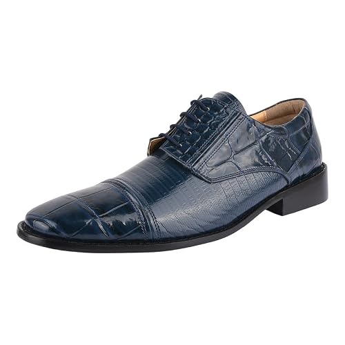 LIBERTYZENO Mens Crocodile Lizard Print Genuine Leather Adults Lace Up Oxford Dress Shoes for Prom Graduation 162 Navy 8