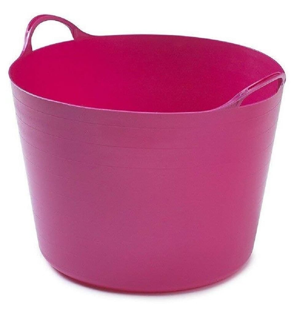 FLEXI TUB WITH HANDLE BUILDER TRUG CONSTRUCTION CONTAINER BUCKET LAUNDRY BASKET UK (Pink, Medium)