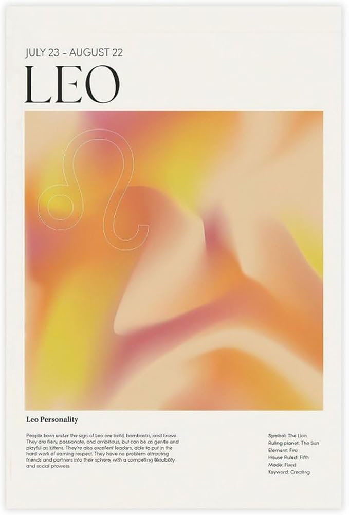 BFXLMKI Leo Zodiac Wall Art Print Gift for Her, Leo Wall Art Poster, Leo Zodiac Gifts for Her, Leo Gifts, Leo Zodiac Art, Leo Star Sign Art Print Unframe-style12x18inch(30x45cm)