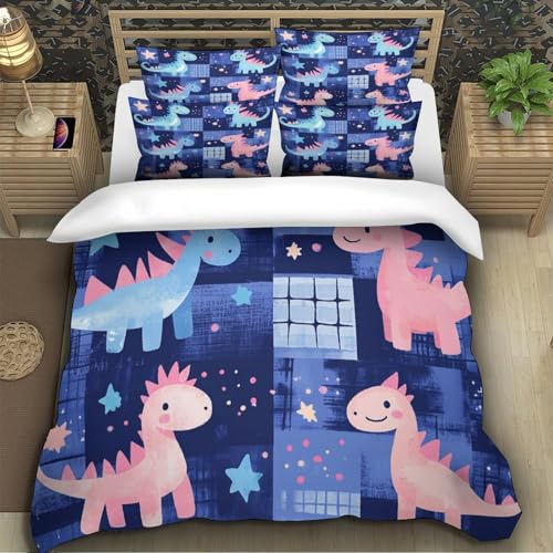 Housse de Couette Dinosaure 135x200cm en Microfibre Résistante pour Lit Enfant