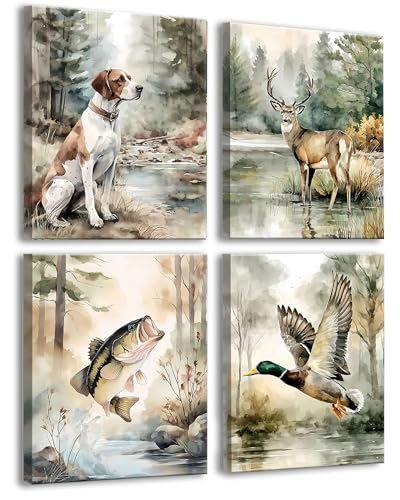 Image of Frimeeme Framed Farmhouse Hunting Animal Wall Art, 8x10 Inch, Set of 4