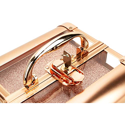 Ver Beauty Art Craft Tattoo Makeup Acrylic Mini Train Aluminum Case Organizer Box Two Cantilevered Shelves With Lid Mirror Key Locks Easy Clean – Vk005, Rose Gold Diamond #TOP7