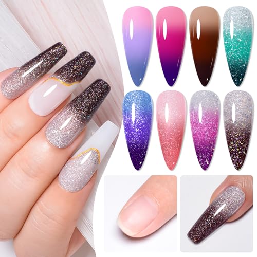 Set de esmaltes de uñas gel térmico con 8 colores cambiantes miniatura 5