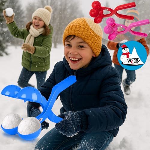 JAMARA 461147 Snow Play Schneeballzange Duo 38cm - Kinder Schneeball Snow Zange, Schneekugel Maker, Geschenkidee für Jungen und Mädchen, Schneebälle in Sekunden Formen, Blau