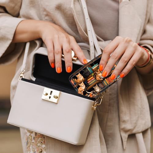 Image of Card Holder Credit Cards Holder for Women RFID wallet women Business Card Holder Wallet Mini Aluminum Card Wallet RFID Blocking Slim Metal Hard Card for Women, Cat Illustration