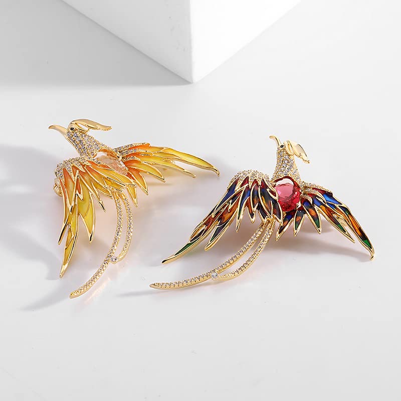 Image of Exquisite 14K Gold Phoenix Brooch for Women, Inlaid with Moissanite and Premium Gemstones, Ideal Luxury Gift for Holidays and Special Occasions