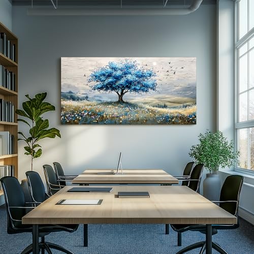 SERIMINO Tree of Life Large Wall Art, Country Landscape Canvas Art Prints, Blue Tree Nature Artwork for Walls, Modern Wall Pictures for Living Room Bedroom Dining Room, Rustic Farmhouse Decor 30"X60"