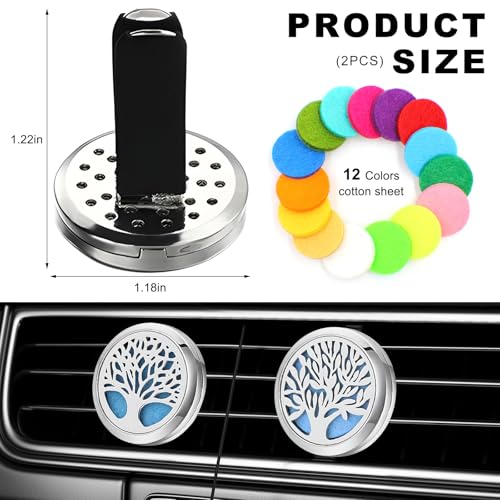 Image of KVAEY 2PCS 30mm Car Diffuser Vent Clips, Tree of Life Aromatherapy Essential Oil Diffuser Locket with 12 Felt Pads, Stainless Steel Car Diffuser Locket Air Freshener (Style 3)
