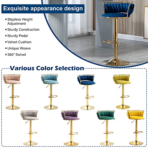 Uixe Velvet Swivel Bar Stools Set Of 2, Adjustable Gold Counter Barstools Height Bar Chairs With Back And Footrest, Modern Upholstered Kitchen Island Dining Chairs For Cafe, Pub (Navy Blue) #TOP5