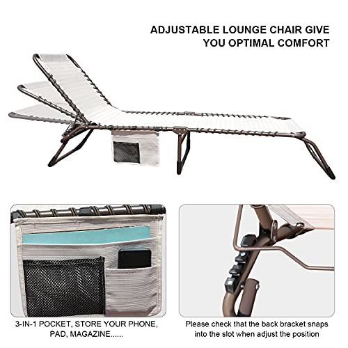 Goldsun Foldable Patio Chaise Lounge Chair For Outdoor With Detachable Pocket And Pillow, Portable Adjustable Sun Lounger Recliner For Beach, Camping And Pool-Beige（1Pack #TOP7