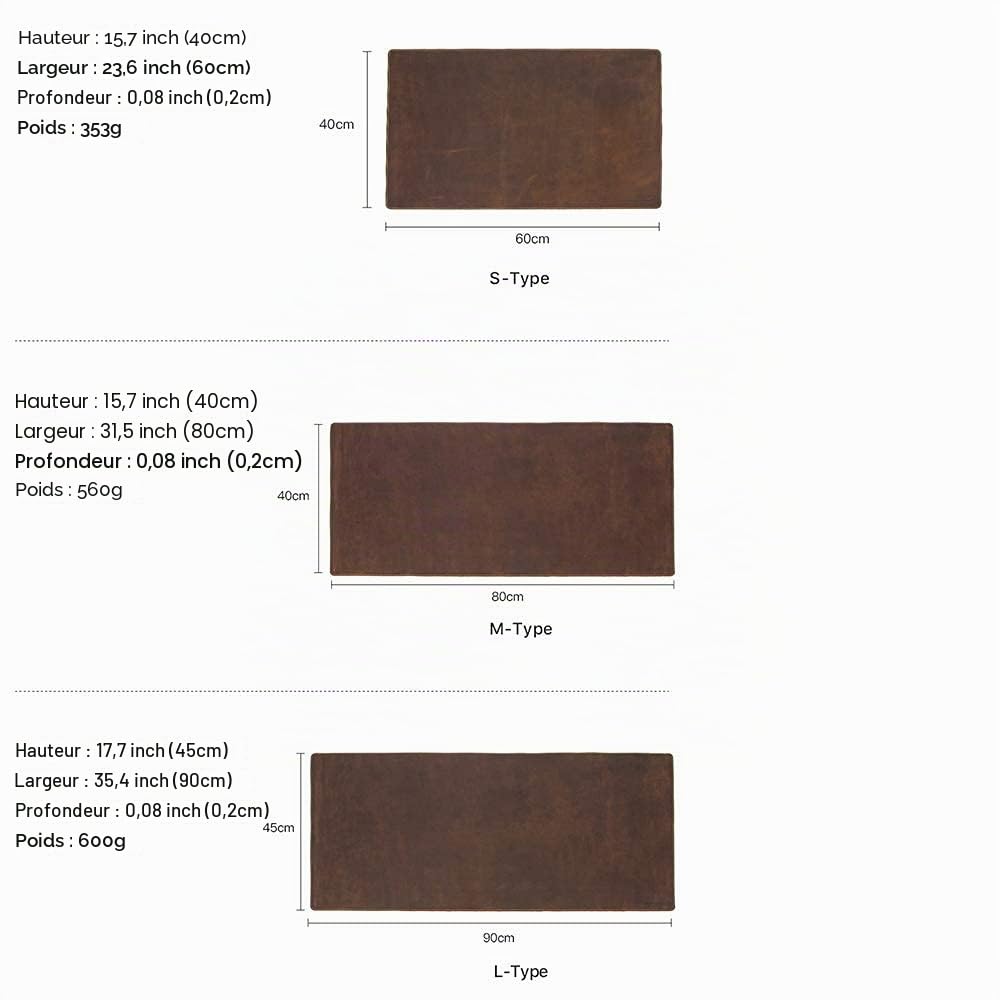 Contacts Tapis de souris en cuir véritable pour ordinateur portable 15.7Inchx 23.6Inch Café (S)