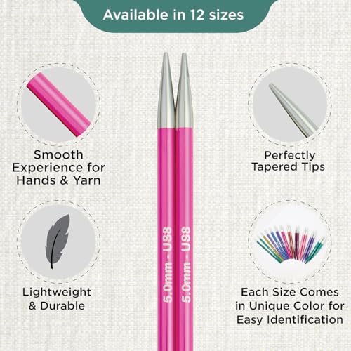 Par de Agulhas de Tricô Intercambiáveis 5.00mm - Zing Especial - 47525 - Knitpro, Rubi