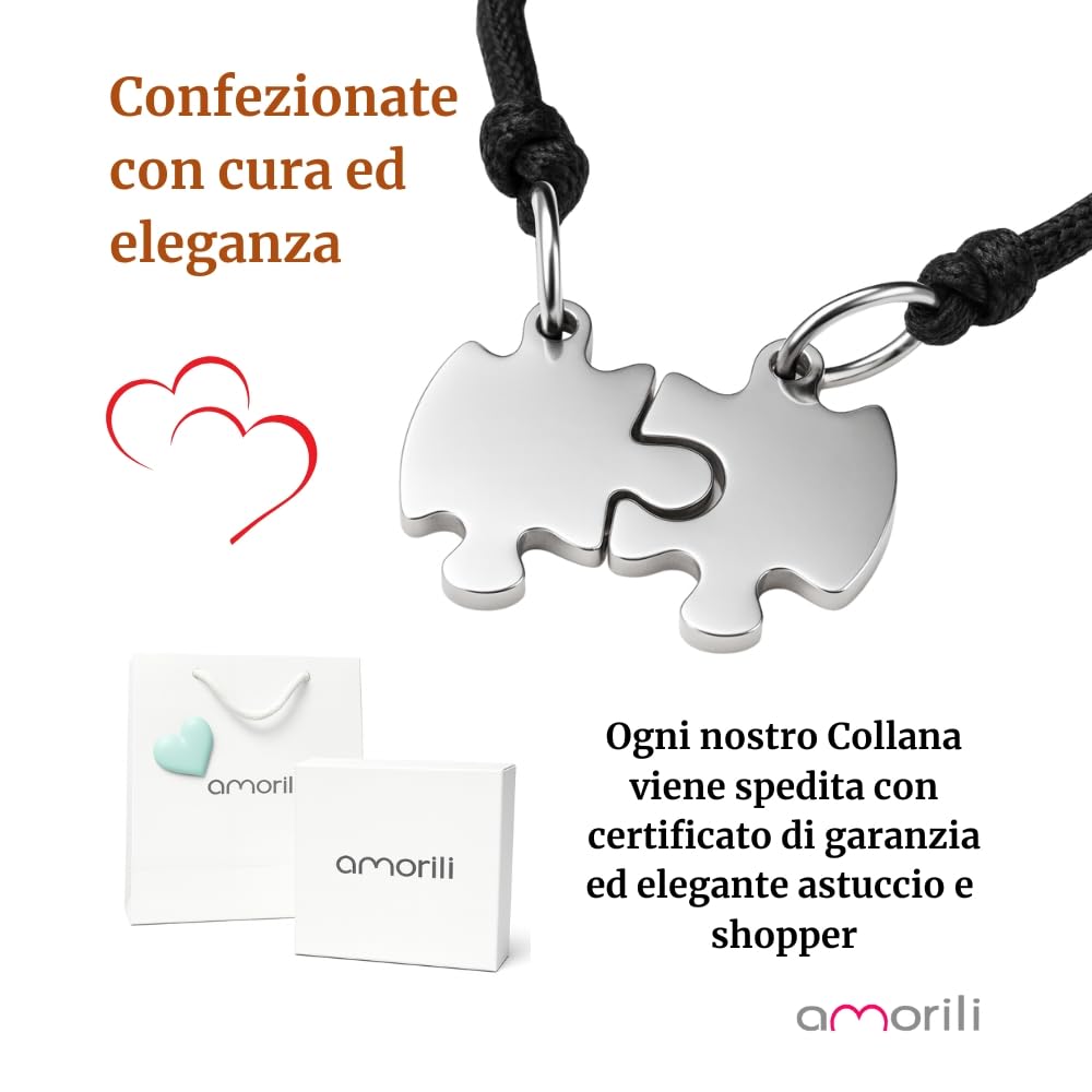 Collana Puzzle Coppie Fidanzati Amiche in Acciaio Inox | Personalizzata con Incisione | Set Due Metà | Gioiello Simbolico Amicizia e Amore | Idea Regalo cll0788