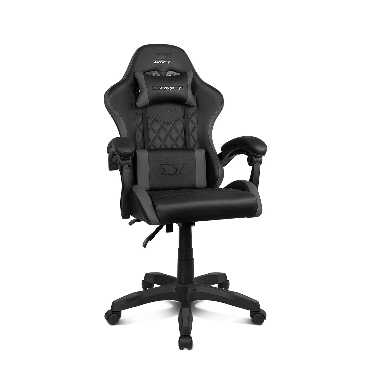 DRIFT GAMING DR35 - Silla Profesional, Polipiel, Reposabrazos Acolchados, Pistón Clase 3, Base Nylon Reforzada, Asiento basculante, Altura Regulable, CojÃn Lumbar/Cervical, Negra/Gris