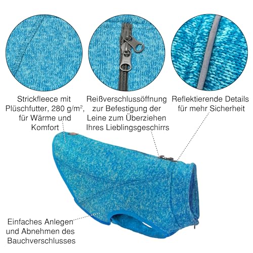 Kurgo Core Hunde-Pullover, Leichtes Fleece, Mit 2-Wege-Reißverschluss, Mit Hundegeschirr kompatibel, Größe XS, Blau