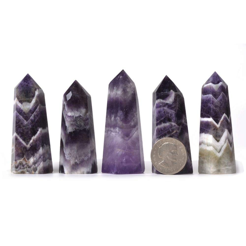 JUST IN STONES Natural African Amethyst Gemstone Crystal Hexagonal Pointed Reiki Chakra Faceted Prism Wand Stone Home Decor