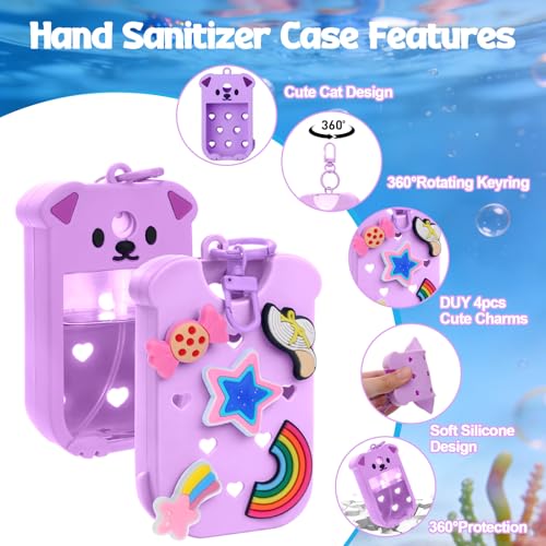 Image of Mity rain Hand Sanitizer Spray Case Compatible With Touchland, Cute Silicone Hand Sanitizer Holder Keychain with 4 Charms, Portable Refillable Sanitizer Accessory, Gift for Women And Teens