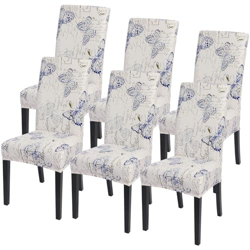 Image of SearchI Dining Room Chair Covers Set of 6, Stretch Printed Parsons Chair Slipcovers Spandex Removable Washable Kitchen Chair Protector Cover for Dining Room, Hotel, Ceremony (Butterfly Pattern)