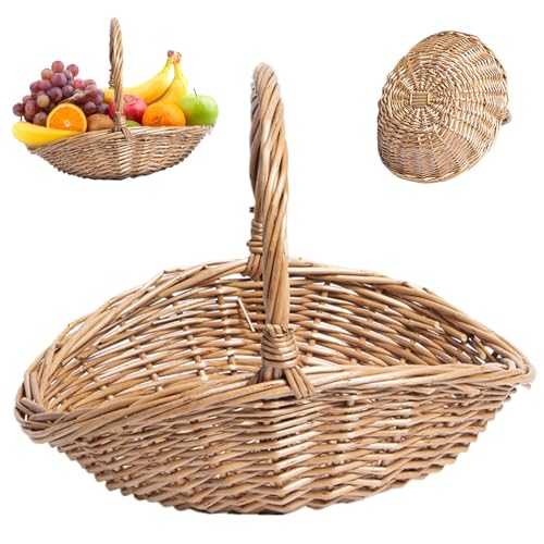 Peosaard Panier de Fleurs, Panier en rotin tissé Naturel récolte Lisse 9x7x2, 8 Pouces Pique-Nique Portable Pastoral avec poignée pour Cadeaux Fleurs Fruits légumes, Pique-Nique