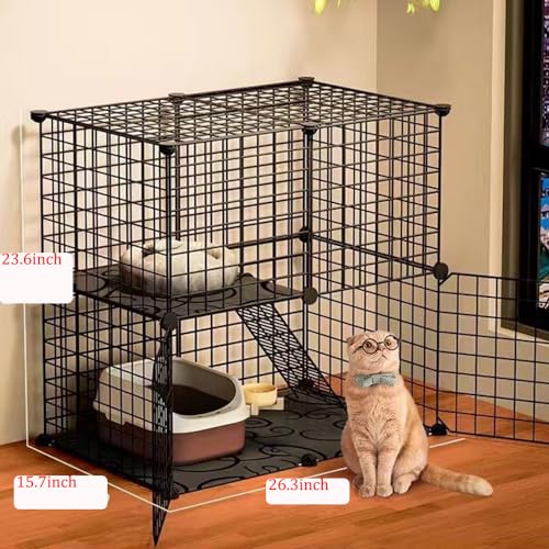 FDSDEFEN Gaiola para gatos de 2 níveis (preto) para ambientes internos, cercadinho para gatos faça v