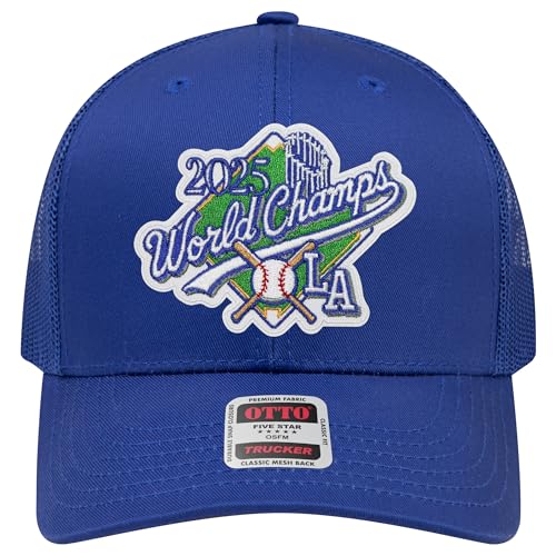 Los Angeles Baseball 2024 and 2025 Champions Patch 6 Panel Mesh Back Hat (World Champs) (US, Alpha, One Size, Royal)
