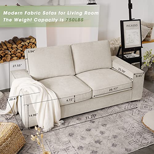 Leisland 71.25" Modern Loveseat Sofas For Living Room, Fabric Chenille Sofa Couch With Solid Wood, Metal, Square Arm And Removable Cover, Small Sofas Couches For Small Spaces,Easy To Install(Beige) #TOP5