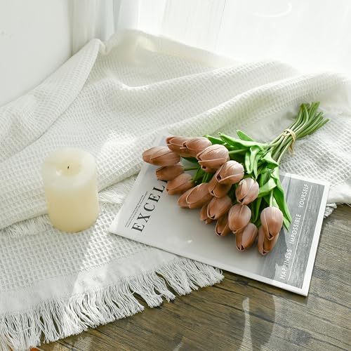 Image of ONLY ART Artificial Brown Tulips 20 Pcs - 13.5 Inch PU Faux Flowers with Bendable Stems for Home Decor, Wedding Centerpieces, DIY Floral Arrangements, New Year and Valentine's Day