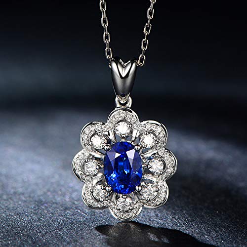 Daesar 18Ct White Gold Necklaces For Women Heart Flower Shape 1.55Ct Sapphire And Diamond Necklace Womens Necklaces Diamond 0.5Ct Pendant Necklace Silver #TOP5