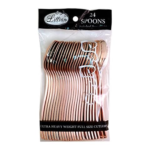 Lillian Tablesettings Spoon Bag | Polished Rose Gold | Pack of 24 Plastic Cutlery, 24 Count Cover
