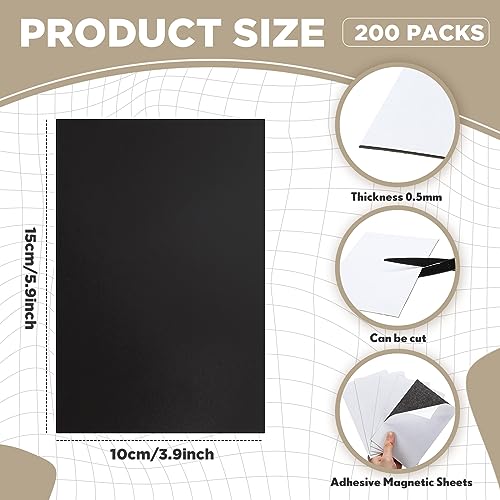 Image of Macarrie 4 x 6 Adhesive Magnetic Sheets with Adhesive Backing Cuttable Magnetic Paper Stickers Flexible Peel and Stick for Picture Crafts Die Storage Photos(200 Pcs)