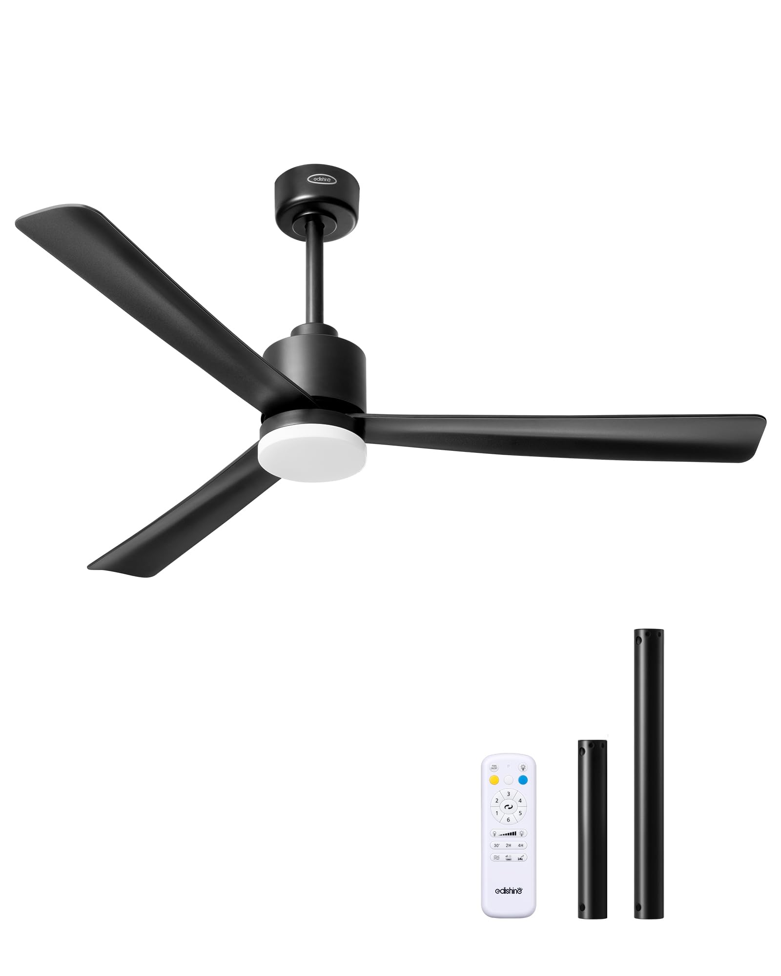 EDISHINE 52" Modern Matte Black Ceiling Fans with Lights, Noiseless, Remote Control, 3CCT Dimmable, Reversible DC Motor, 6 Speeds, Indoor Ceiling Fan