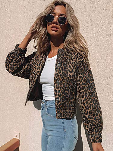 Women's Leopard Print Retro Shape Button-up Front Bomber Jacket3